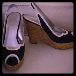 Banana Republic Navy/White Wedge Sandals